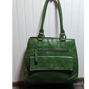 Liz Claiborne Women's Green Faux Leather Large Multi compartment Shoulder Bag